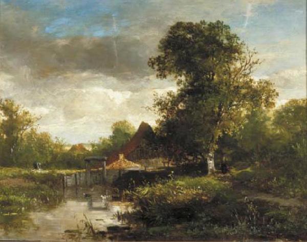 Willem Roelofs Landschap met beek Germany oil painting art